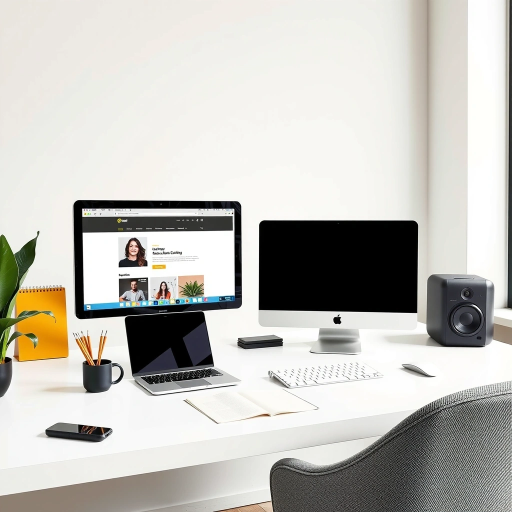 Modern web design workspace with clean minimal aesthetic