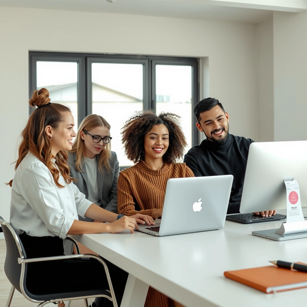 Team of professional web designers collaborating on project